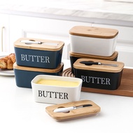 Rectangular Ceramic Butter Box Sealed Jar Butter Box with Ceramic Knife Western-Style Net Red Box Household Cheese Box