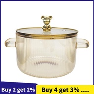 Glass Saucepan Clear Cooking Pot Soup Pot Heating Dual Handles Glass Saucepan with Cover  Easy to Us