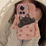 HITAM Phone Case For OPPO A55 Phone Case TPU Black Cat Graffiti Silicone