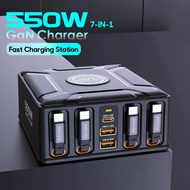 550W 7-in-1 Charging Station with 100W Retractable USB C Cable GaN Fast Charger for MacBook Pro iPho