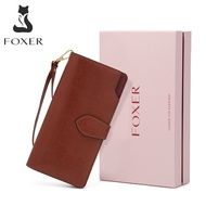 ＜905＞กระเป๋าหนังเทียมมือถือคุณภาพสูงที่ใส่บัตรกระเป๋าเงินยาวหนังเทียม FOXER กระเป๋าสตรีมีซิปกระเป๋าค