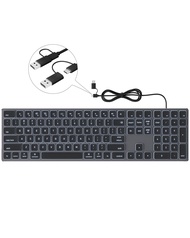 Black Wired Backlit Keyboard for Apple Mac OS, USB-A/Type-C Cable Connection Aluminum Keyboard with 