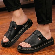 Docmart Men's Slide Sandals, Genuine Leather, Premium Casual Buckle Slop Sandals, Trendy Sandal Lela