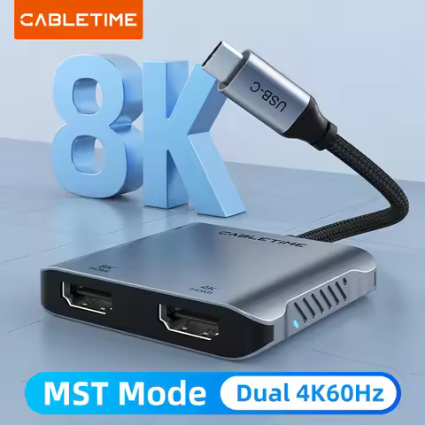 CABLETIME USB C to HDMI Adapter MST 4K 8K Dual HDMI Monitor Converter Triple Display Compatible with