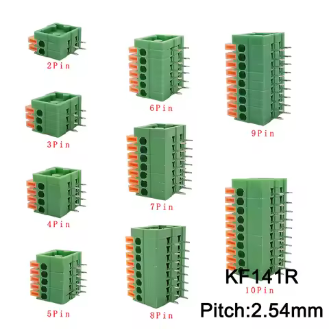 10Pcs 2.54mm Pitch KF141V KF141R Push-in Spring Screwless Terminal Block Straight/Bent Foot 2/3/4/5/