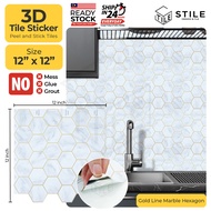 Gold Line Marble Hexagon 3D Tiles Sticker Kitchen Bathroom Wall Tiles Sticker Self Adhesive Backsplash Mosaic 12x12 inch