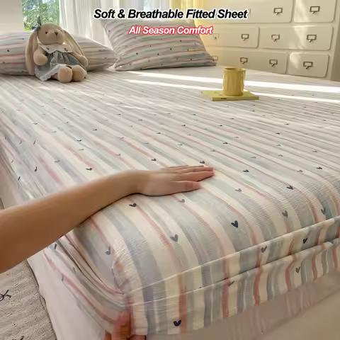 Double-layer Yarn Woven Fitted Sheet, 25cm Deep Pocket, Soft Breathable Shrink & Wrinkle Resistant N