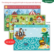 Set of 13 sheets of learning materials to find maze paths, train observation, concentration, IQ thin