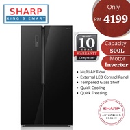 Sharp 620L Side By Side Inverter Refrigerator Black Glass Door Fridge SJX639GK 双门冰箱 peti sejuk