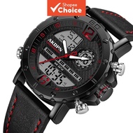 Akdpn Men's Quartz Watch Dual Display, Alarm & Date, 3atm Water Resistant, Leather Band