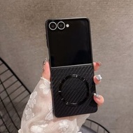 高級感折疊適用新款三星zflip4567手機殼膚感全包保護套硬殼防摔超薄高級感碳纖維紋磁吸-黑色 三星Galaxy Z Flip4