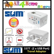 SUM All-In-One International Travel Adaptor with 2 x USB Charger Port 3377#