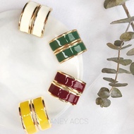 Enamel Semi Hoop Earring 925 Silver Post