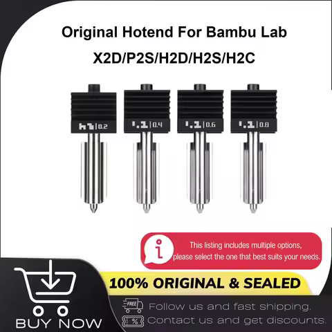 Original Hotend For Bambu Lab X2D/P2S/H2D/H2S/H2C 0.2/0.4/0.6/0.8mm Stainless Steel Hardened Steel N