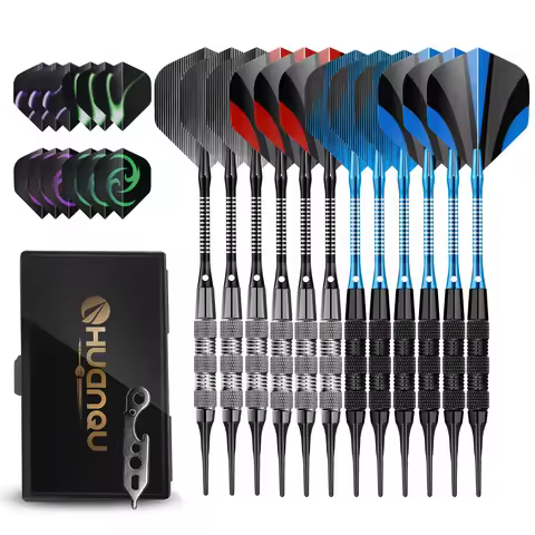 Huanqu 12-Piece Entry-Level Iron Soft Tip Dart Set, Each Dart Weighs 18 Grams, Aluminum Shaft with P