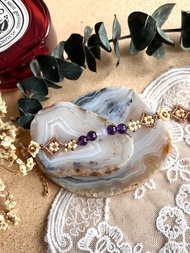 復古 紫水晶 月亮石 中古 日本米珠 手鏈