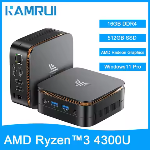 KAMRUI AMD Ryzen 3 4300U Mini PC 16GB DDR4 512GB M.2 SSD Mini Computer WIFI 2.4+5G BT4.2 Triple 4K@6