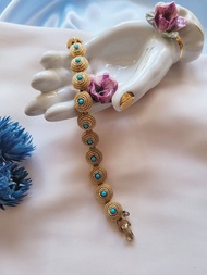 美國西洋古董飾品/ ART維多利亞時代風格人造綠松石手鍊