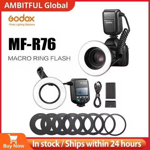 Godox MF-R76 RING76 5000K Macro LED Ring Light Speedlite Flash Light for Sony Canon Nikon Camera 5D 