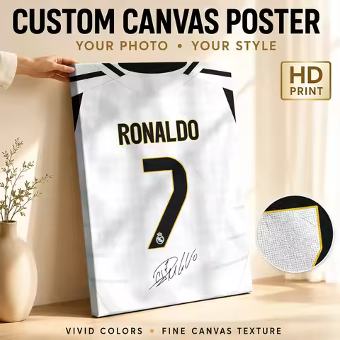 Cristiano Ronaldo Number 7 Jersey Framed Canvas Print Poster Bold Style Wall Art With Customized Pho