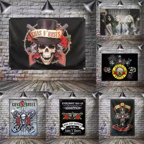 GUNS N ROSES Music Rock Flag Punk Rock Hardcore Heavy Metal Banner Home Decoration Hanging 4 Grommen