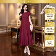 SWANLAKE | Women's Slim Maxi Dress with Pleated Fishtail Flared Cotton Sleeves and Waist for Office 