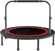 Trampette 50in Foldable Trampoline With Adjustable Handle And Safety Pad, Jumping Exercise For Indoor Outdoor Cardio Training, Stable Quiet, Max 200kg