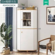 ONE - 客飯廳玻璃三角轉角櫃(白+橡膠木色)高150CM