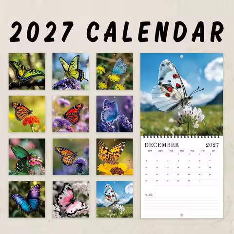 1pc 2027 Wall Calendar,beautiful Butterfly Theme, 12-month Monthly Planner, Perfect Gift For Birthda