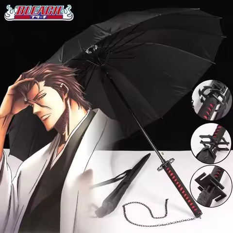 Anime Bleach Katana Umbrella Ichigo UV Blocking Raincoa Black Parasol Aizen Sousuke Samurai Sword Ja