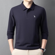 Hazzys hazzys Pure Cotton Long-Sleeved polo Shirt Men Middle-Aged Youth Lapel Autumn New Style Solid