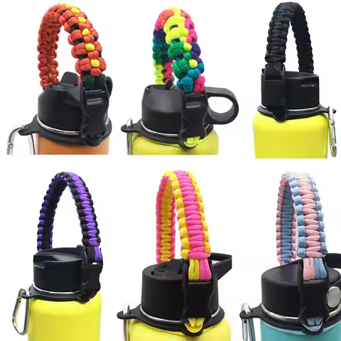 Water Bottle Shoulder Strap Paracord Handle with Shoulder Strap for Hydro Flask and Other Wide Mouth