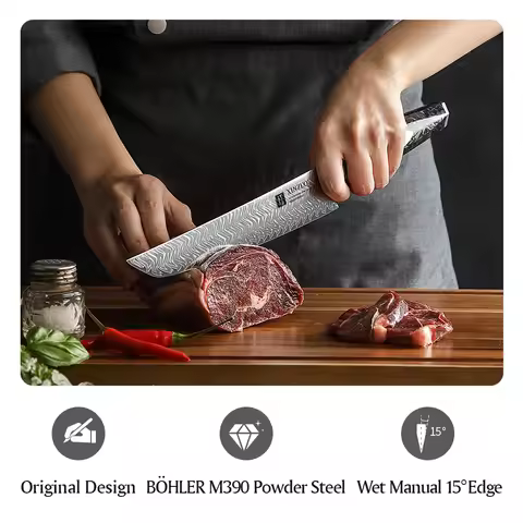 XINZUO 8.46-inch Damascus Carving Knife 145-layer M390 steel 60-62HRC carbon fiber handle 6.0-8.0N s