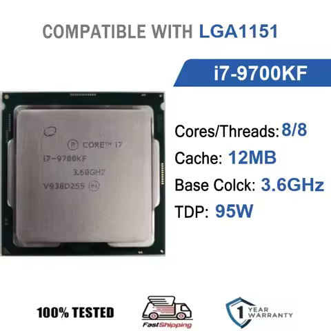 Intel Core i7-9700KF 8 Core 8 Thread 3.6GHz 95W 12MB Cache 14nm LGA1151 SRFAC DDR4 2666 MHz Coffee L