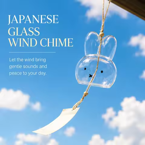 Miffy Glass Wind Chimes Cartoon Bunny Wind Bell Japanese Door Bell Window Hanging Wind Music Outdoor