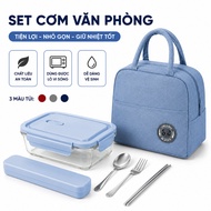 Combo Set 410ml Glass Lunch Box + Thermal Bag + 304 Stainless Steel Spoon Set with Convenient Contai