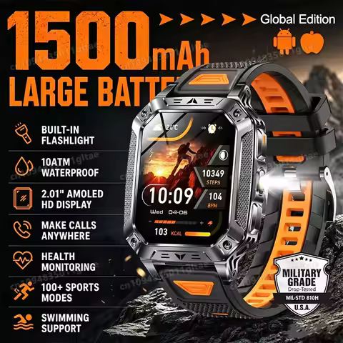 New Military Smart Watch Men 3ATM Outdoor Sports Fitness Tracker Blood Pressure Health Monitoring BT