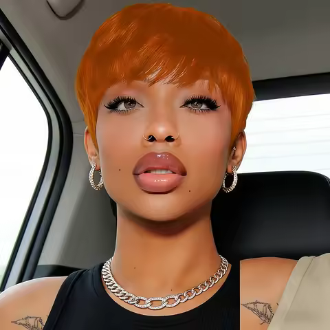 Short Pixie Cut Human Hair Wig Layered Orange 99J Natural Color Full Machine Made Wigs for Women Dai