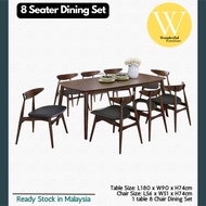 (Solid Rubber Wood) WONDERFUL Furniture BURATU 8 Seater Dining Set Meja Makan Dining Table 8 Seater Chair Walnut Color