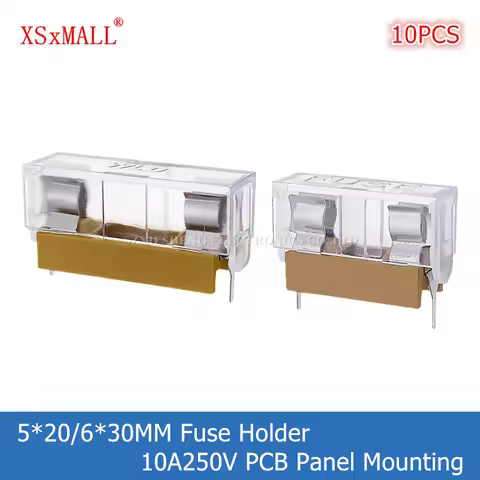 10PCS 5*20/6*30MM Fuse Holder 10A250V Yellow Holder With Transparent Cover Fuse Blocks PCB Panel Mou