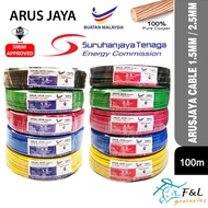 (100 Meter) 1.5MM / 2.5MM Arus Jaya 100% Cooper SIRIM Approved PVC Cable / Label Wayar (1 Roll) Mega Arusjaya