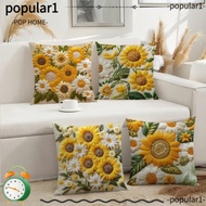 POPULAR Sunflower Pillowcase, Plush 45x45cm Sofa Cushion , Vintage Square 2D Floral Fluffy Soft Bedr