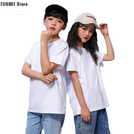 TUSHIT Store 2024 Summer Pure Cotton White Short-Sleeved T-Shirt for Boys and Girls - Parent-Child Matching Top in Black and Gray from Malaysia
