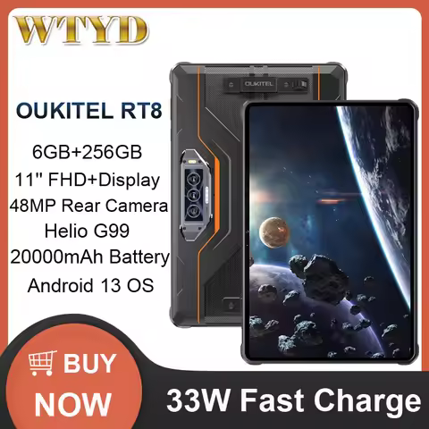 OUKITEL RT8 4G Rugged Tablet PC 6GB+256GB 11 inch Android 13 MediaTek Helio G99 Quad Core 48MP Camer