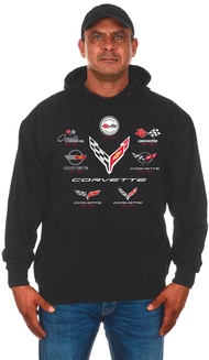 JH DESIGN GROUP Men's Corvette C1 C2 C3 C4 C5 C6 C7 C8 Logo Collage Black Hoodie