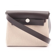【二手】愛馬仕 HERMES 單肩背包 Herbag Zip Mini 象牙白/ブラウン帆布/皮革 Herbag Zip Mini 米白色/烏木色