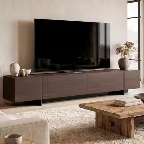 95.1" W TV Stand with 4 Flip-Down Drawers, Modern Entertainment Center with Storage, Media Console T