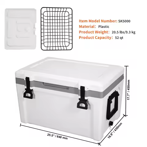 Insulated Portable Cooler, 52 qt, Holds 50 Cans, Ice Retention Hard Cooler with Heavy Duty Handle, I