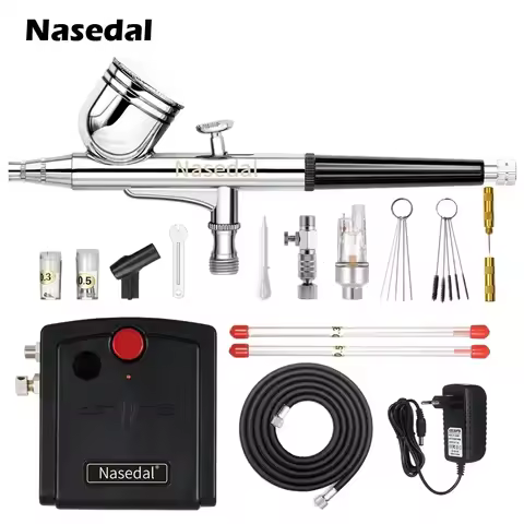 Nasedal NT-19 Dual-Action Airbrush Compressor Kit 0.3mm Airbrush Spray Gun for Nail Airbrush Model C