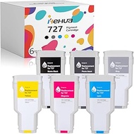 hehua 727 Ink Cartridge (6-Pack,1800ml) for C1Q12A Ink F9J79A F9J76A F9J77A F9J78A F9J80A Work for D